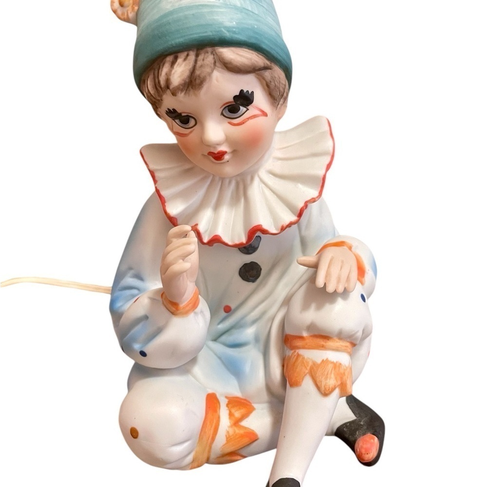 Vintage Ceramic Pierrot Clown Lamp, 80βs, Great Color and Detail, Works